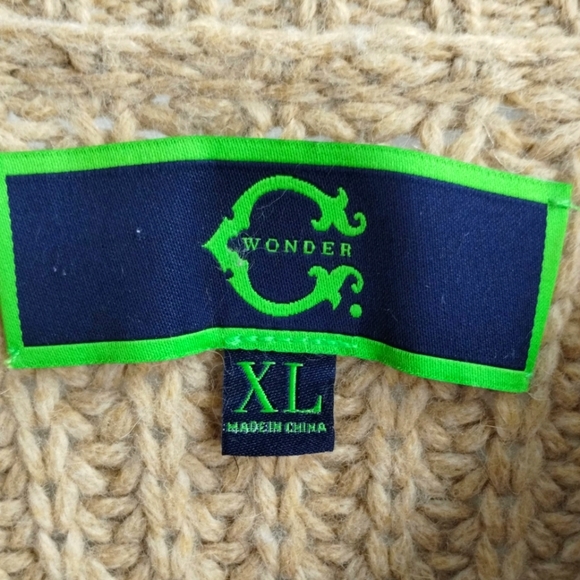 C. Wonder Sweater Camel Chunky Crew Neck‎ Cable Knit Tan - Picture 4 of 10